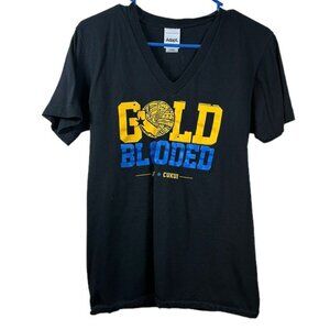 Adapt Clothing X Cukui Gold Blooded V-Neck Black Graphic Shirt Large EUC #1351